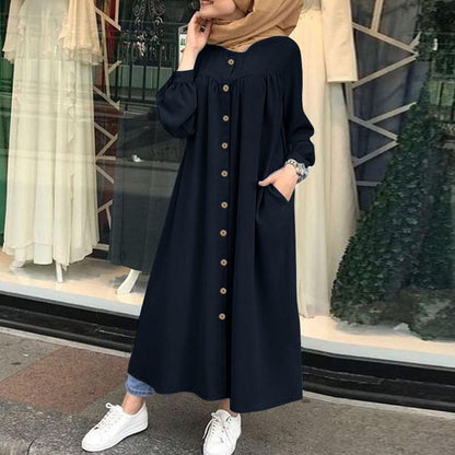Women Leisure Long Sleeves Shirt Dresses-STYLEGOING