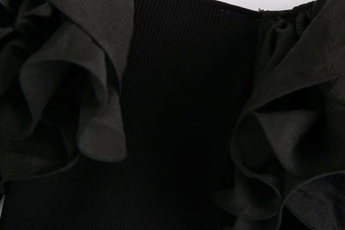 Sexy Black V Neck Knitting Long Sleeves Shirts