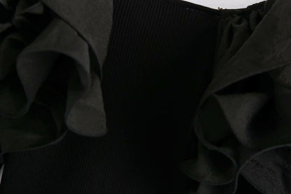 Sexy Black V Neck Knitting Long Sleeves Shirts