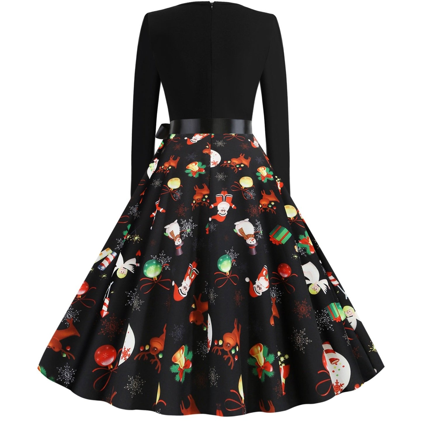 Women Long Sleeves V Neck Christmas Winter Dresses-STYLEGOING