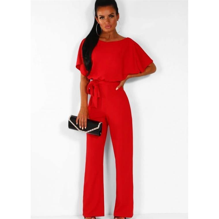 Women Summer Belt Short Sleeves Summer Jumpsuits-STYLEGOING