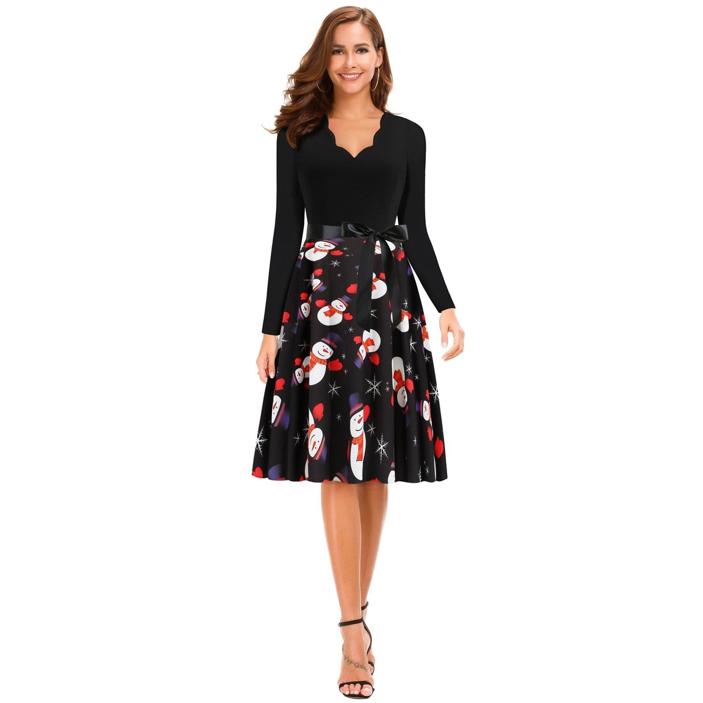 Women Vintage Christmas Snowmen Slim Waist Dresses-STYLEGOING