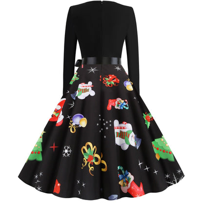Women Christmas Long Sleeves Vintage Winter Dresses-STYLEGOING