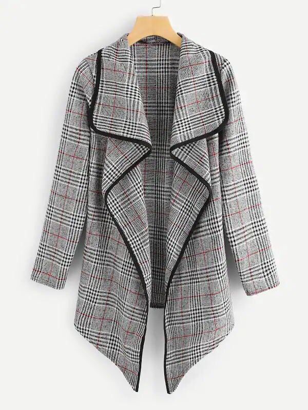 Women Plaid Turnover Collar Woolen Overcoat