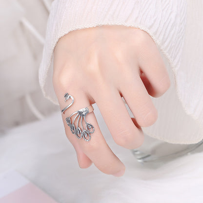 Vintage Open End Peacock Design Sliver Rings for Women