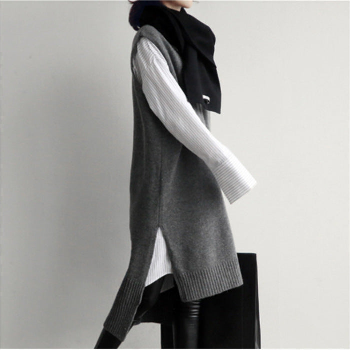 Casual Knitted V Neck Long Vest Dresses for Women