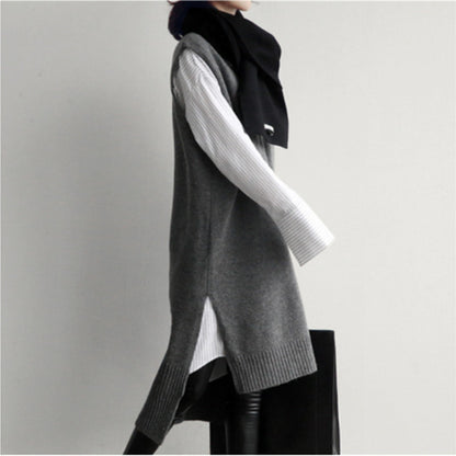Casual Knitted V Neck Long Vest Dresses for Women