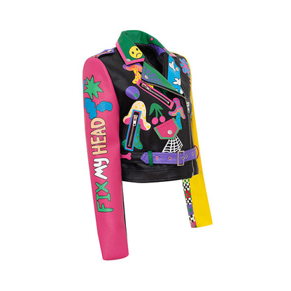 Women Motorcycle Short PU Jacket