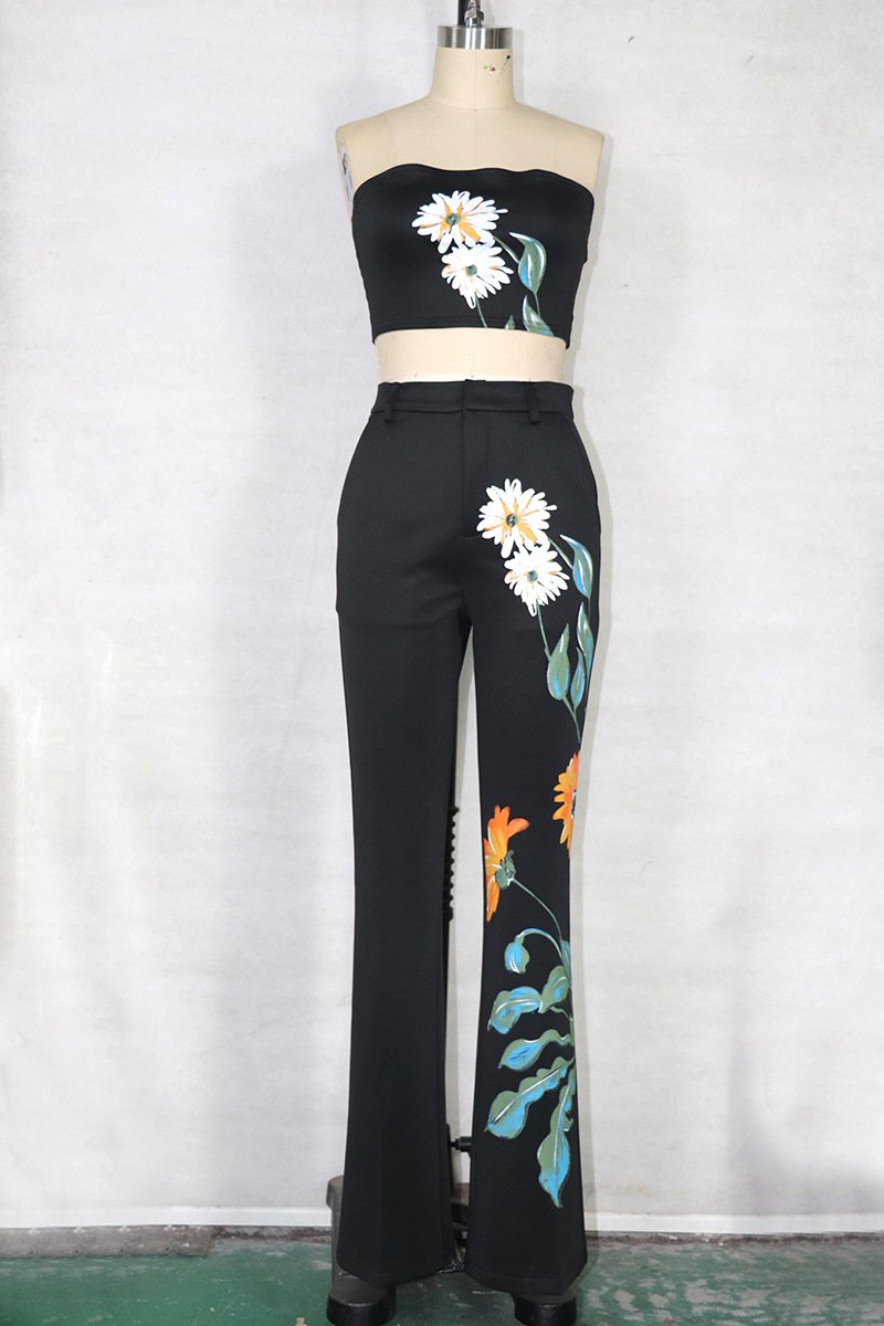 Classy Daisy Print Trenchcoat and Pants Suits-STYLEGOING