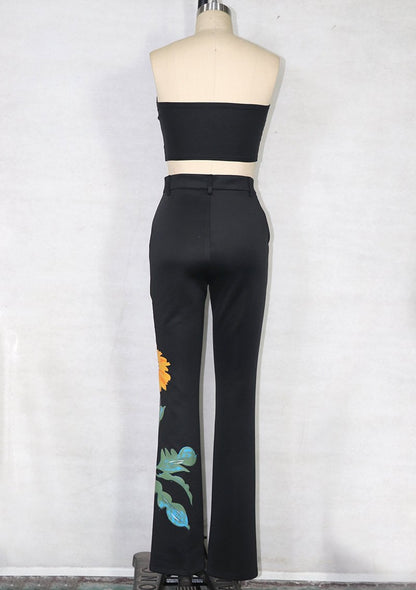 Classy Daisy Print Trenchcoat and Pants Suits-STYLEGOING