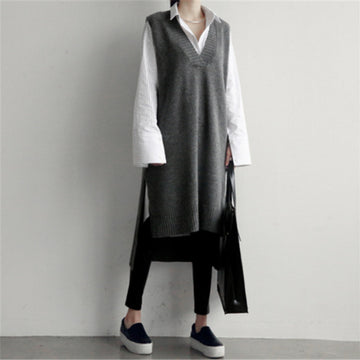 Casual Knitted V Neck Long Vest Dresses for Women