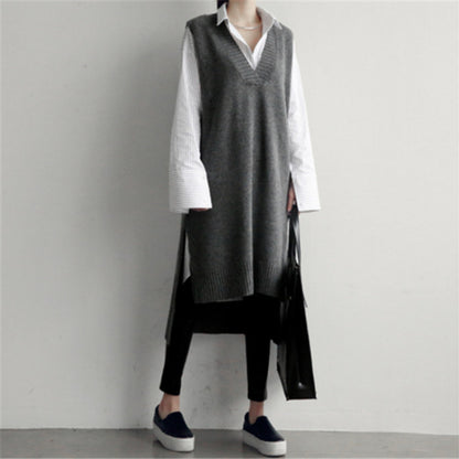 Casual Knitted V Neck Long Vest Dresses for Women
