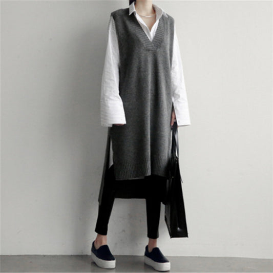 Casual Knitted V Neck Long Vest Dresses for Women