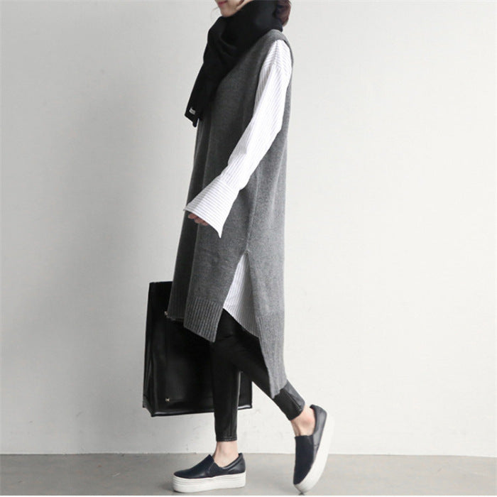 Casual Knitted V Neck Long Vest Dresses for Women
