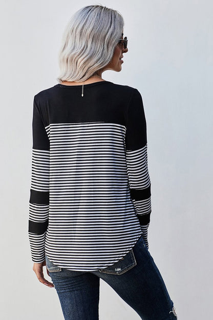 Women Striped Long Sleeves T Shirts-STYLEGOING