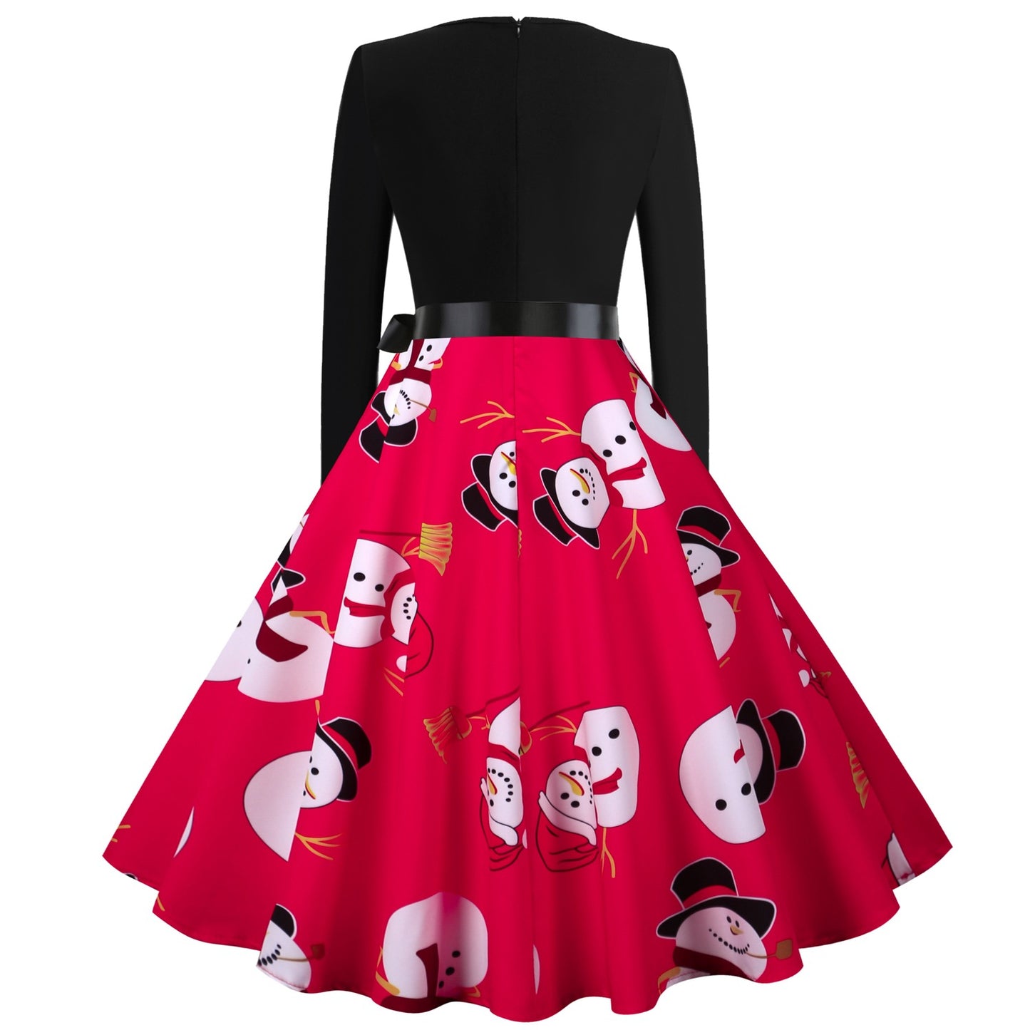 Vintage Christmas Snowman Print Long Sleeves Dresses