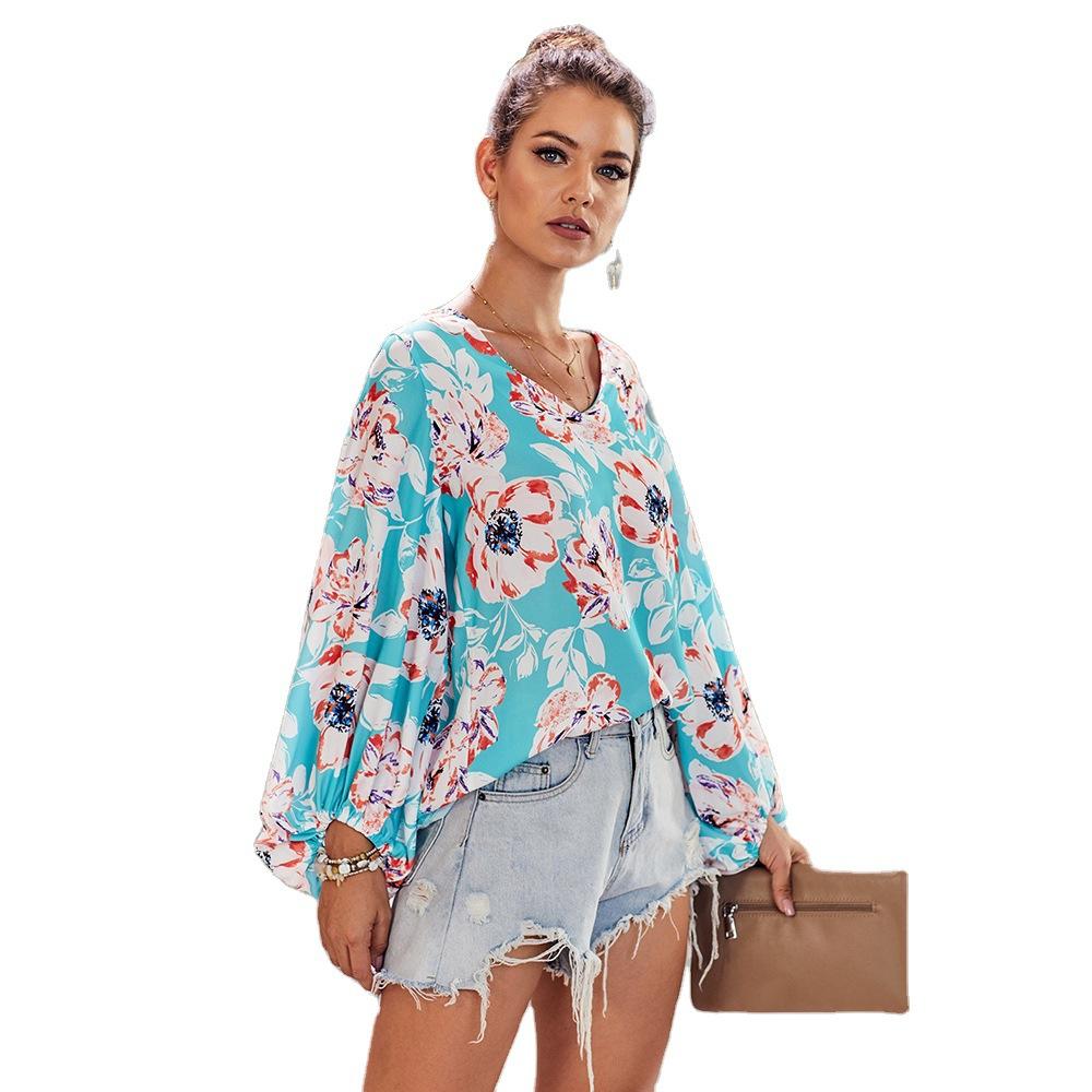 Women Floral Print Top Shirts Blouses-STYLEGOING