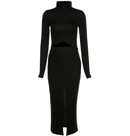 Sexy Long Sleeve Shirts+ High Waist Skirt Dresses-STYLEGOING