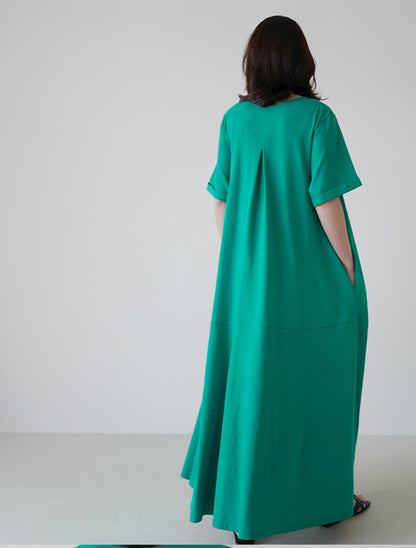 Casual Simple Design Plus Sizes Short Sleeves Long Dresses