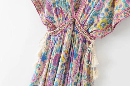 Peacock Print Bohemia Tassel Dresses-STYLEGOING