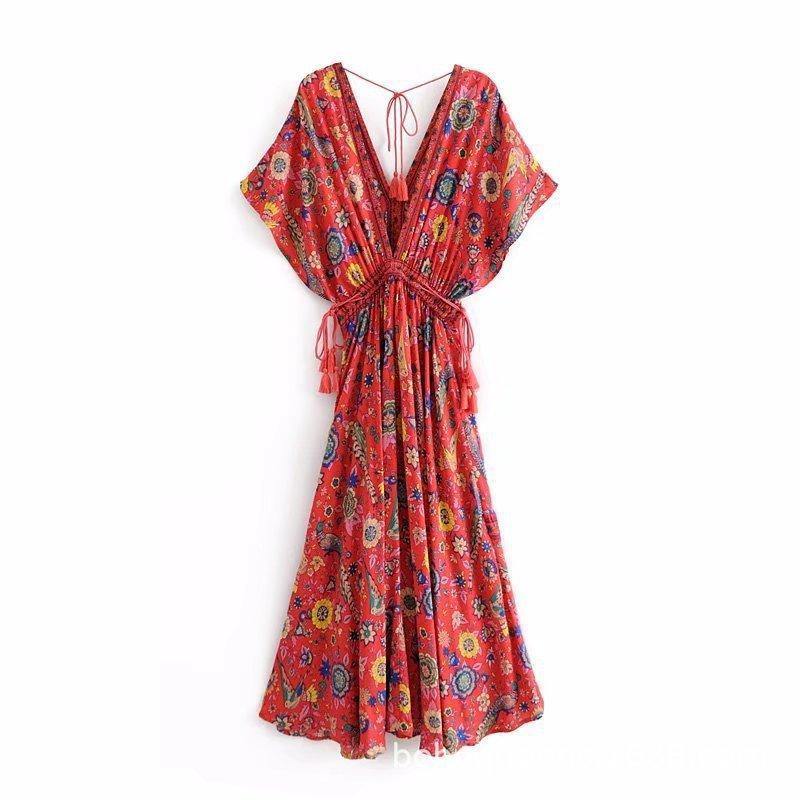 Peacock Print Bohemia Tassel Dresses-STYLEGOING