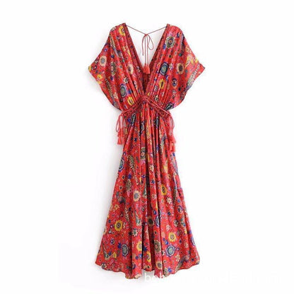 Peacock Print Bohemia Tassel Dresses-STYLEGOING