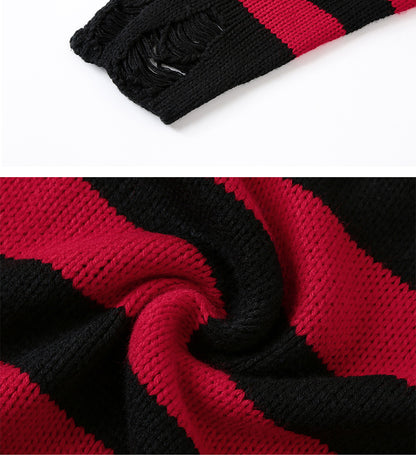 Casual Broken Holes Striped Knitting Sweaters for Couple