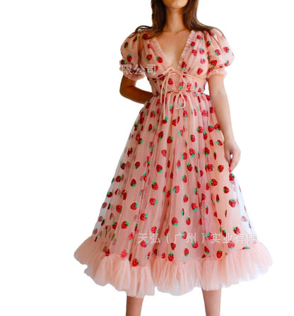 Sweet Puff Sleeves Strawberry Plus Sizes Summer Dresses