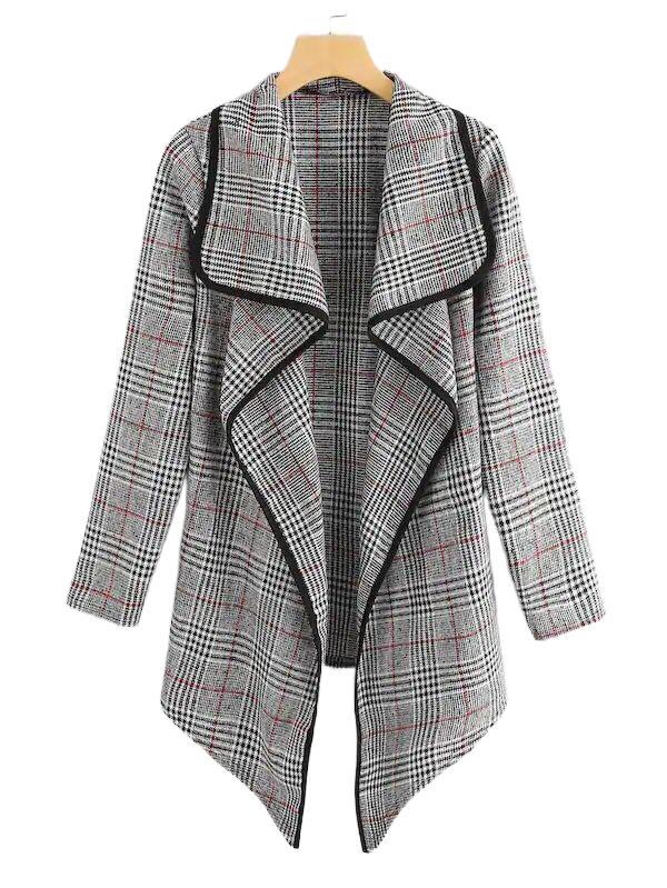 Women Plaid Turnover Collar Woolen Overcoat