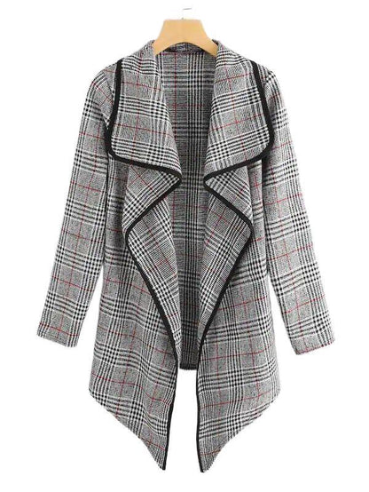 Women Plaid Turnover Collar Woolen Overcoat