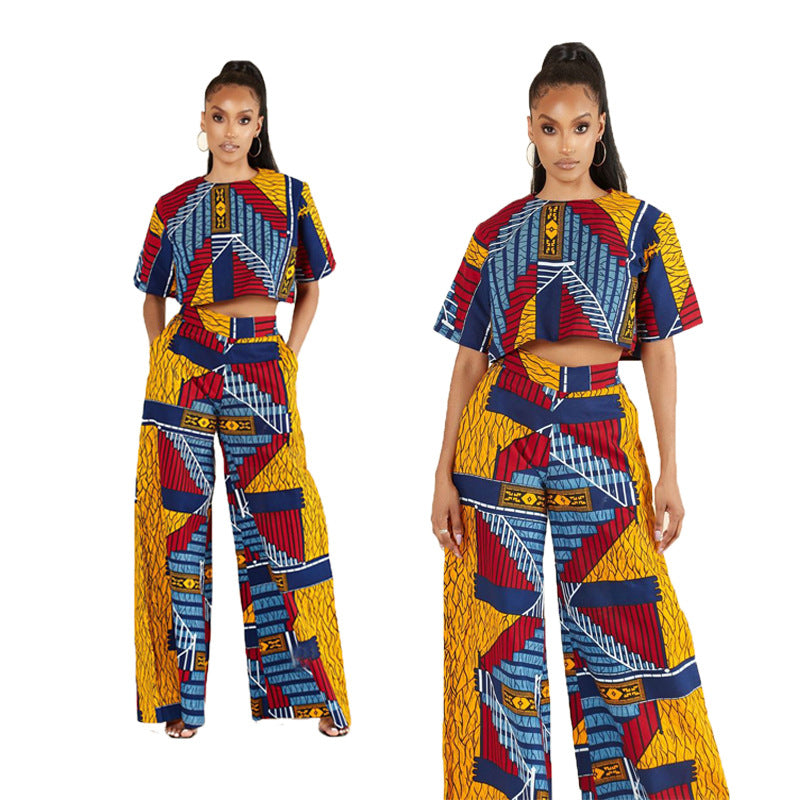 Vintage Summer Short Sleeves 2pcs Women Suits