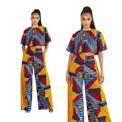 Vintage Summer Short Sleeves 2pcs Women Suits