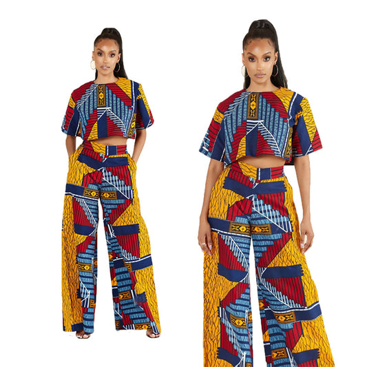 Vintage Summer Short Sleeves 2pcs Women Suits