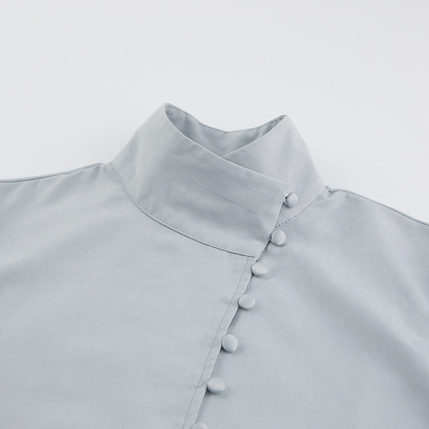 Vintage High Neck Office Lady Long Sleeves Shirts