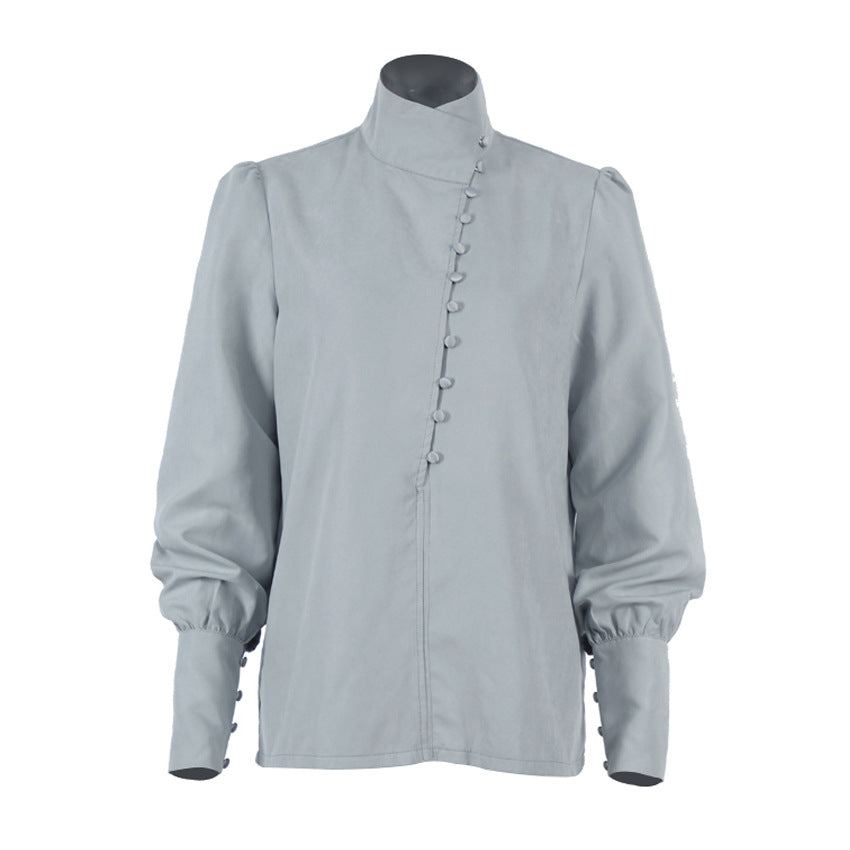 Vintage High Neck Office Lady Long Sleeves Shirts