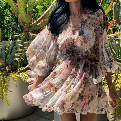 Puff Sleeves V-neck Summer Holiday Dresses-STYLEGOING