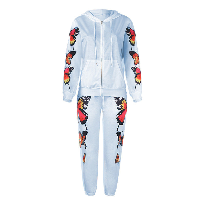 Butterfly Design Zipper Hoodies Women Suits