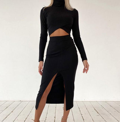 Sexy Long Sleeve Shirts+ High Waist Skirt Dresses-STYLEGOING