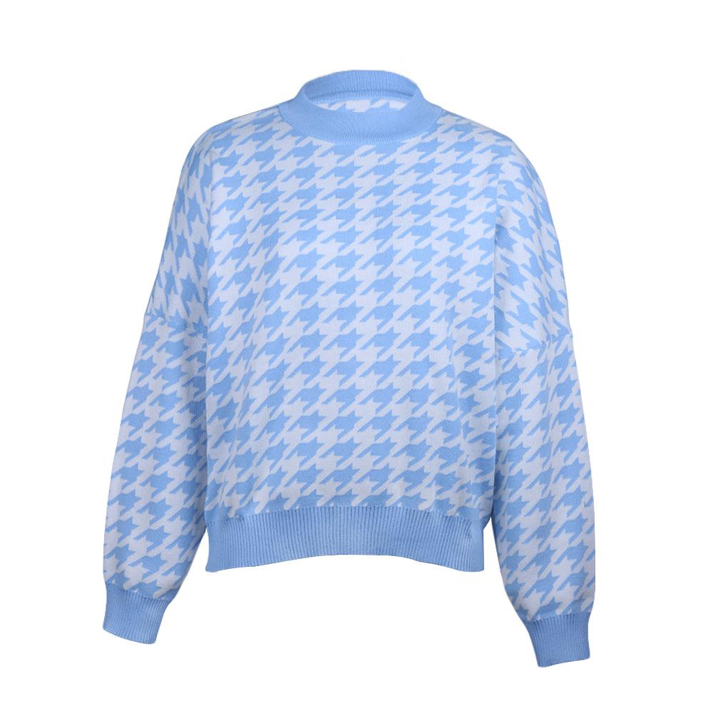 Vintage Women Plaid Knitting Hoody Sweaters