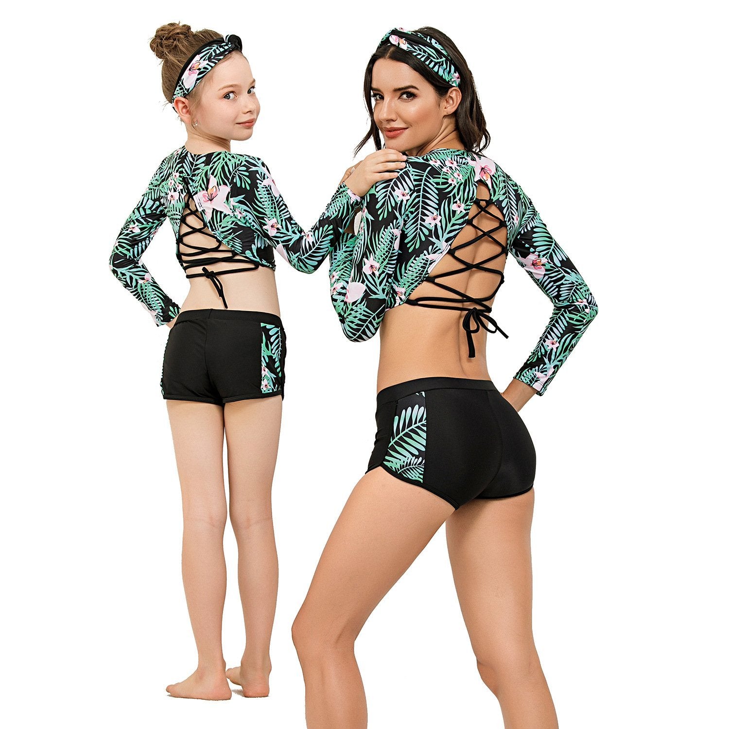Green Parent-child Surf suit Diving Suit-STYLEGOING