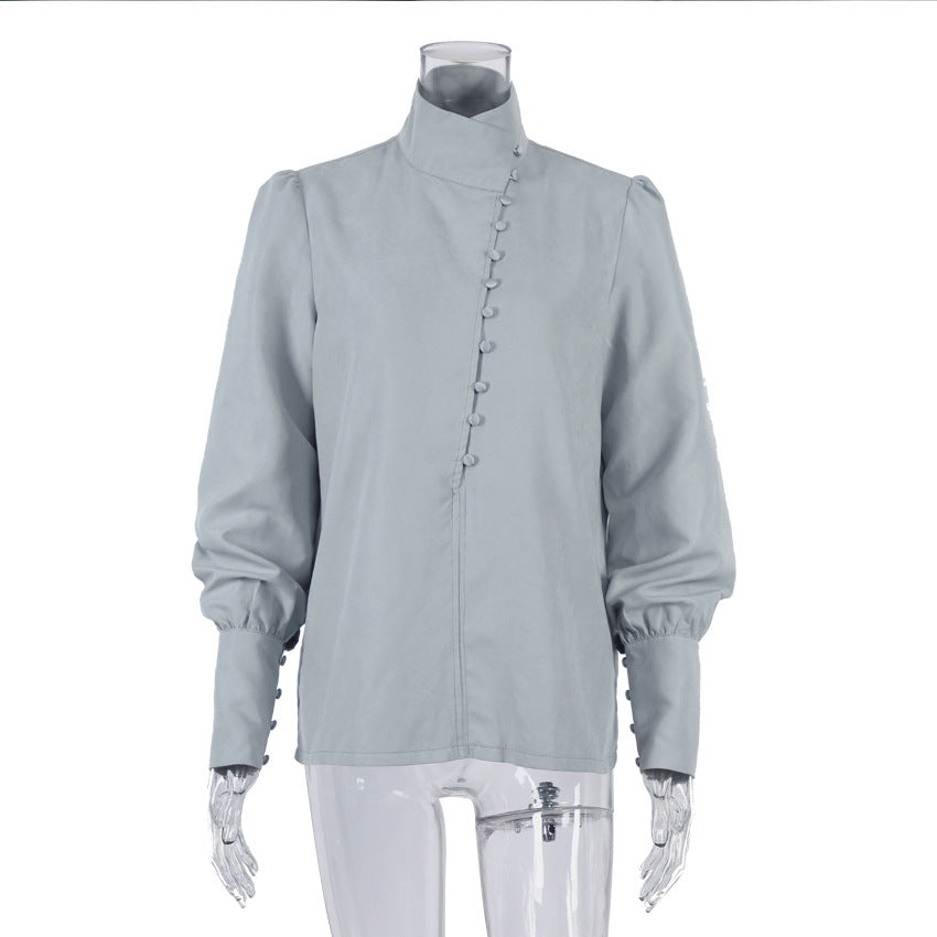 Vintage High Neck Office Lady Long Sleeves Shirts