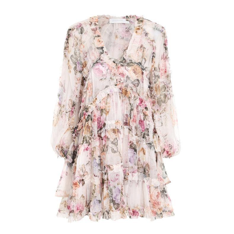 Puff Sleeves V-neck Summer Holiday Dresses-STYLEGOING