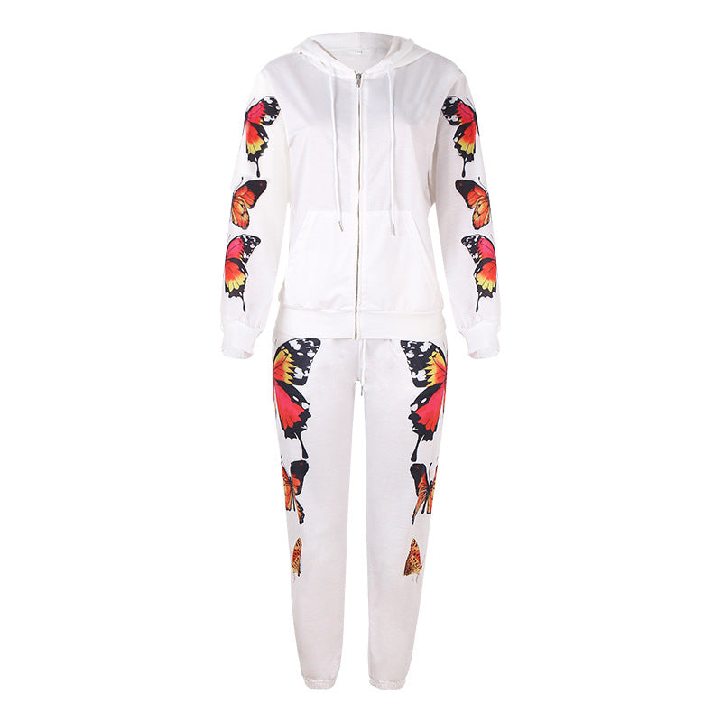 Butterfly Design Zipper Hoodies Women Suits