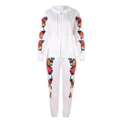 Butterfly Design Zipper Hoodies Women Suits
