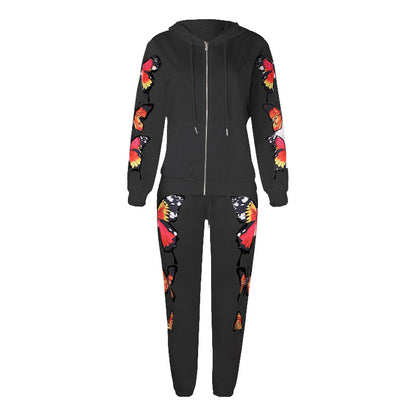Butterfly Design Zipper Hoodies Women Suits