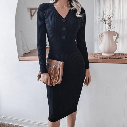 Sexy Long Sleeves V Neck Women Knitting Dresses