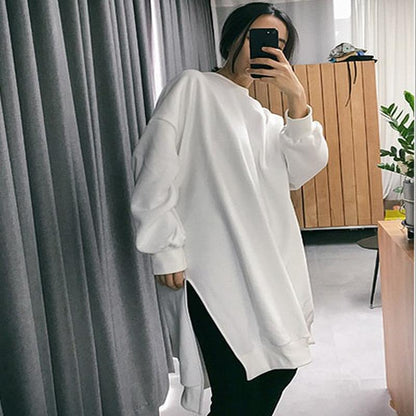 Women Round Neck Split Loose Plus Sizes Hoodies-STYLEGOING