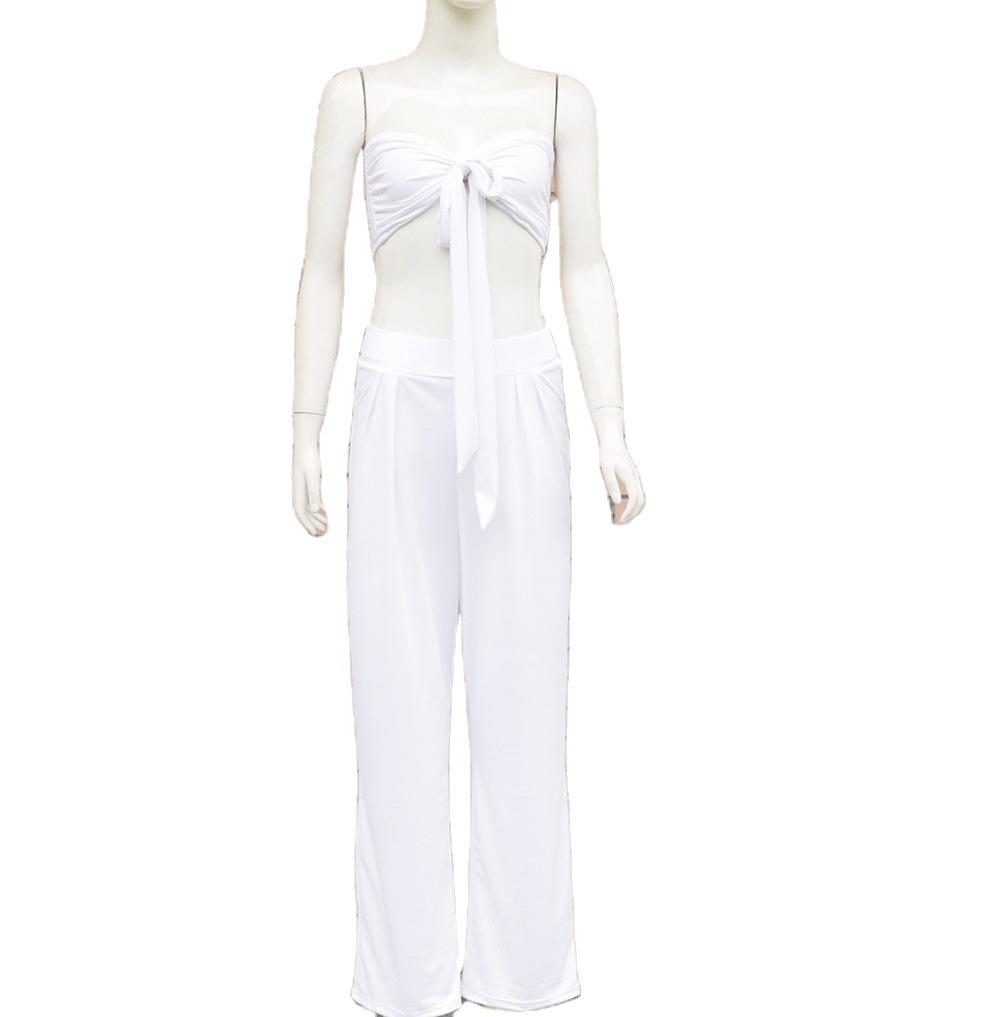 Sexy Women Strapless Tops+loose Pants Suits-STYLEGOING