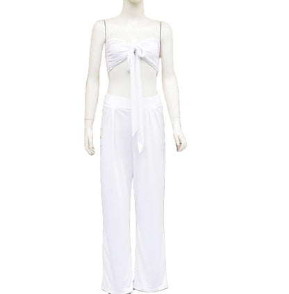 Sexy Women Strapless Tops+loose Pants Suits-STYLEGOING