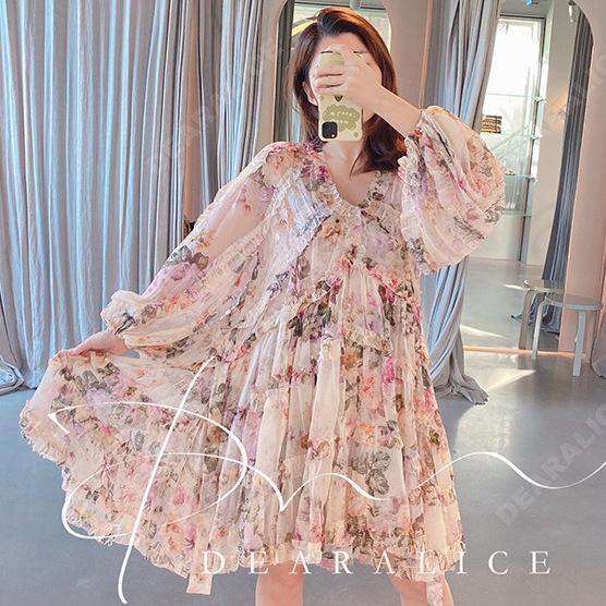 Puff Sleeves V-neck Summer Holiday Dresses-STYLEGOING